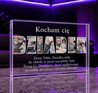 Życzenia + napis DZIADEK - Druk na szkle, spersonalizowany prezent dla dziadka - idamell.com