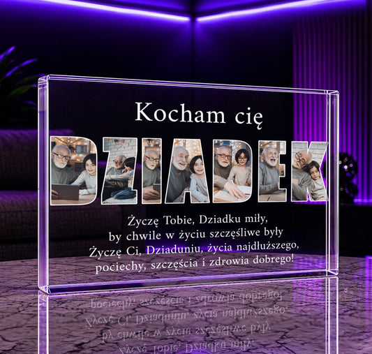 Życzenia + napis DZIADEK - Druk na szkle, spersonalizowany prezent dla dziadka - idamell.com