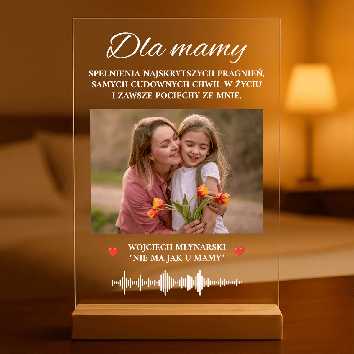 Życzenia + ścieżka muzyczna - Druk na szkle, spersonalizowany dla mamy - idamell.com