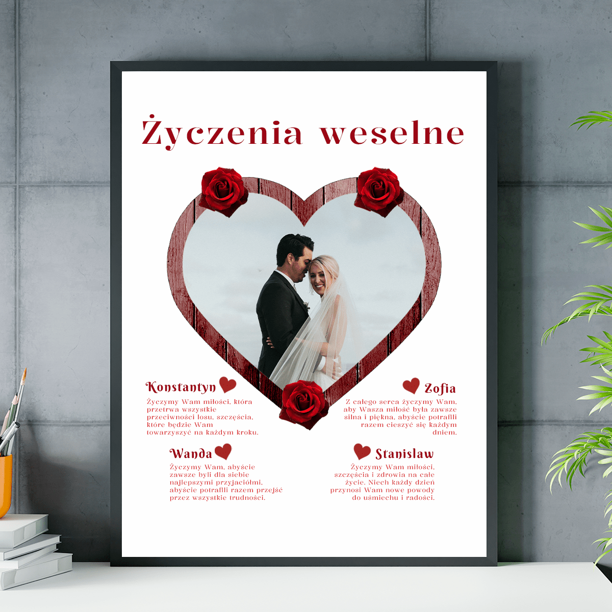 Życzenia weselne - plakat, spersonalizowany prezent dla pary - idamell.com
