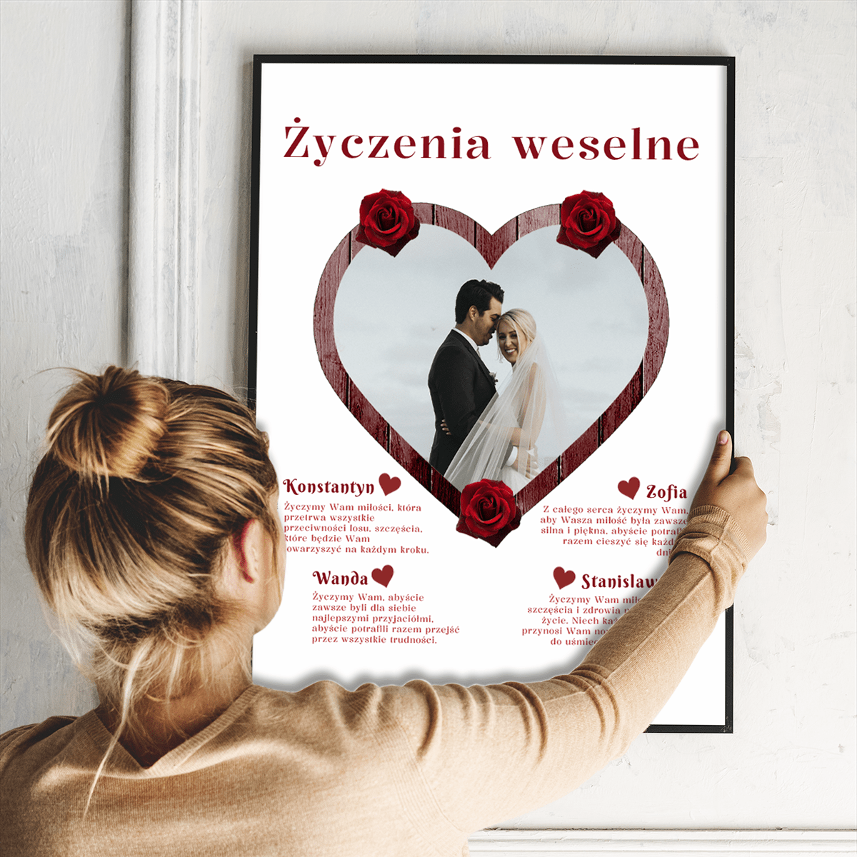 Życzenia weselne - plakat, spersonalizowany prezent dla pary - idamell.com