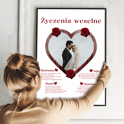 Życzenia weselne - plakat, spersonalizowany prezent dla pary - idamell.com