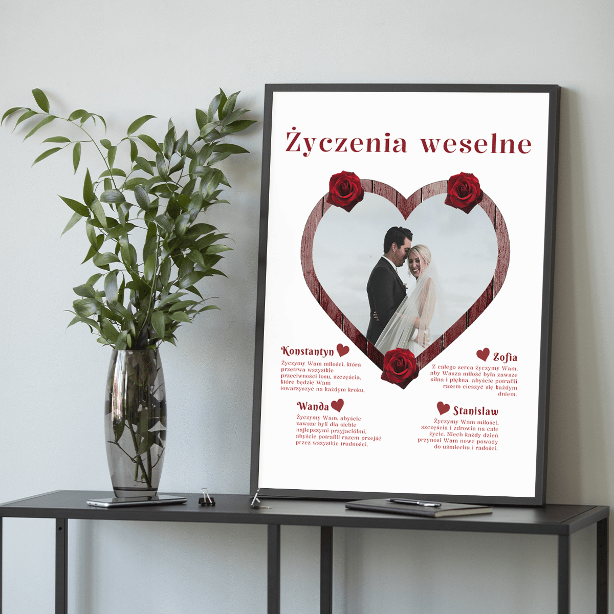 Życzenia weselne - plakat, spersonalizowany prezent dla pary - idamell.com