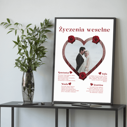 Życzenia weselne - plakat, spersonalizowany prezent dla pary - idamell.com