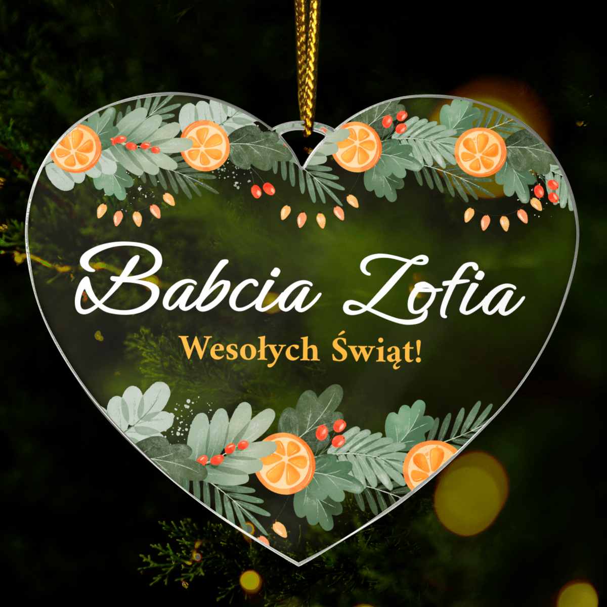 Życzenia Wesołych Świąt - bombka choinkowa, spersonalizowany prezent dla babci - idamell.com