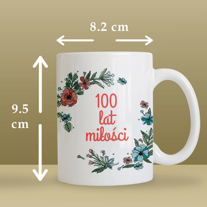100 lat miłości - 1x Kubek z nadrukiem, spersonalizowany prezent dla pary - idamell.com