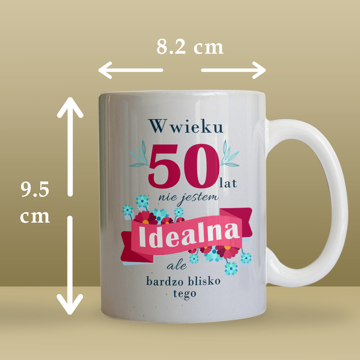 50 idealna - 1x Kubek z nadrukiem, spersonalizowany prezent dla kobiety - idamell.com
