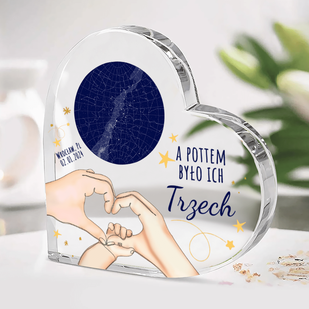 A potem było ich trzech - Szklane serce, spersonalizowany prezent dla rodziców - idamell.com