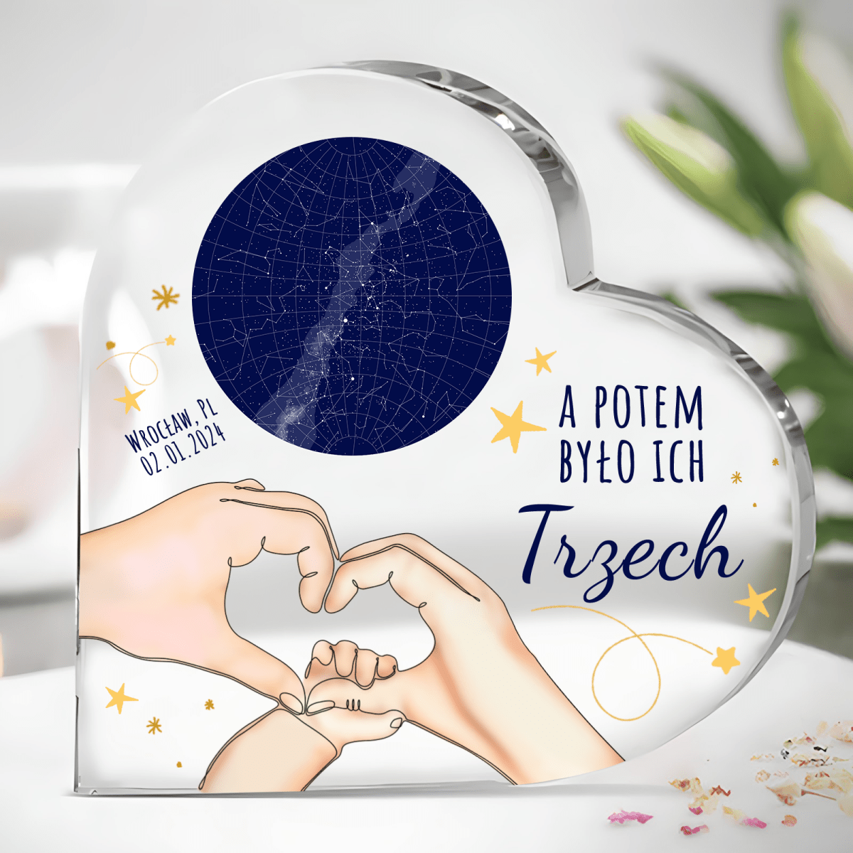 A potem było ich trzech - Szklane serce, spersonalizowany prezent dla rodziców - idamell.com