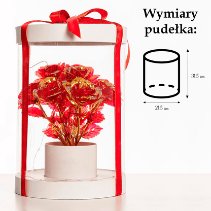Biały box z czerwonymi różami wiecznymi bukiet LED + GRATISY - idamell.com - Wyjątkowe Prezenty