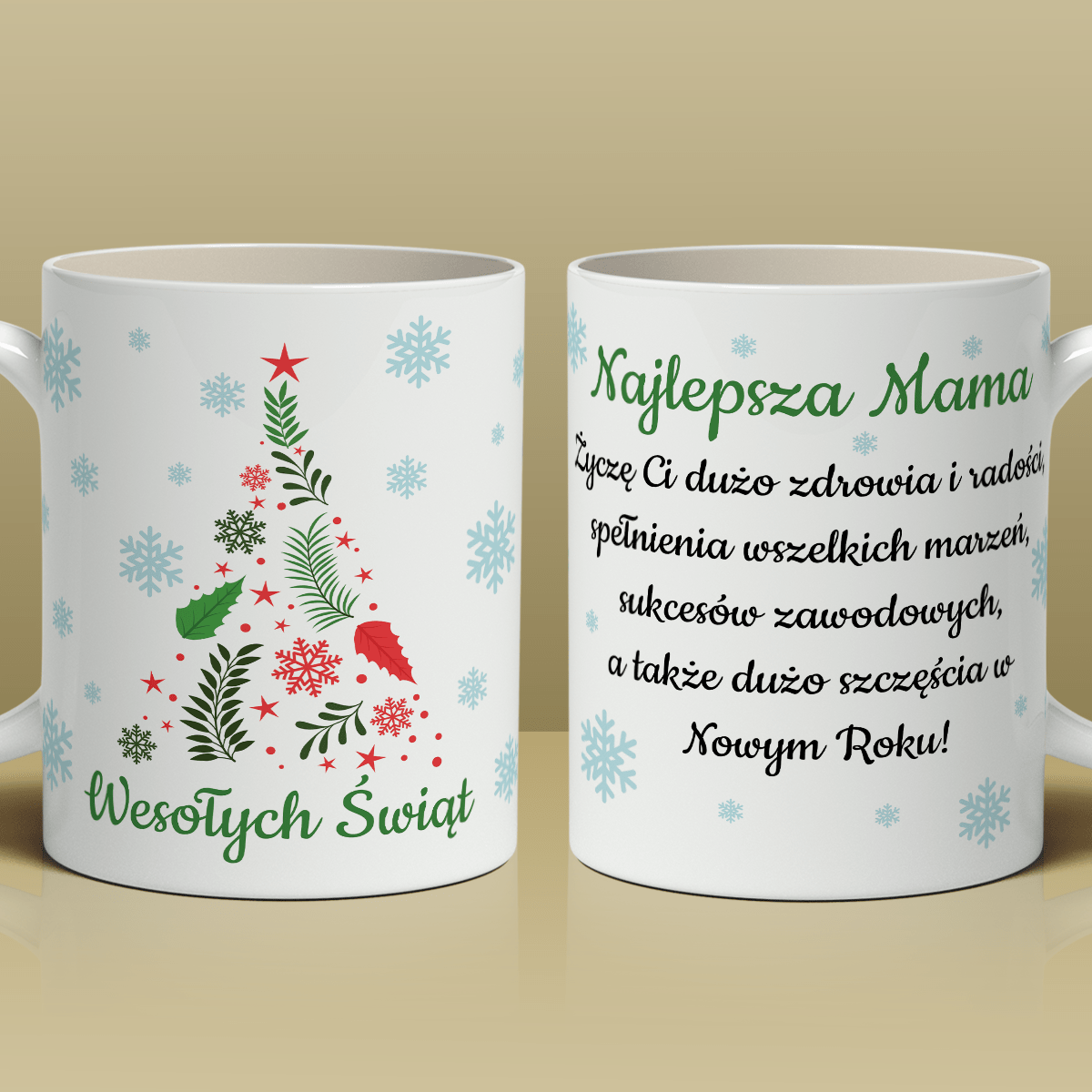 Ciepłe życzenia gwiazdkowe - 1x Kubek z nadrukiem, spersonalizowany prezent dla mamy - idamell.com