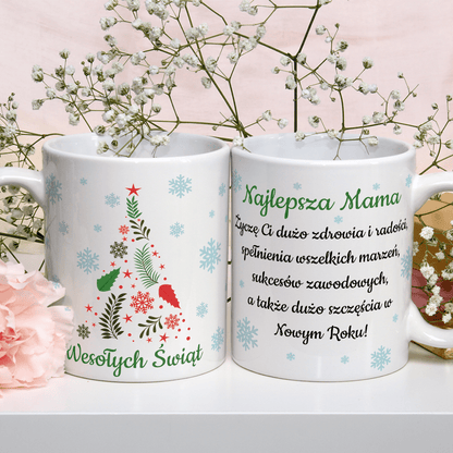 Ciepłe życzenia gwiazdkowe - 1x Kubek z nadrukiem, spersonalizowany prezent dla mamy - idamell.com
