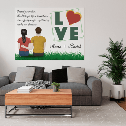 Clipart love + imiona - druk na płótnie, spersonalizowany prezent dla pary - idamell.com