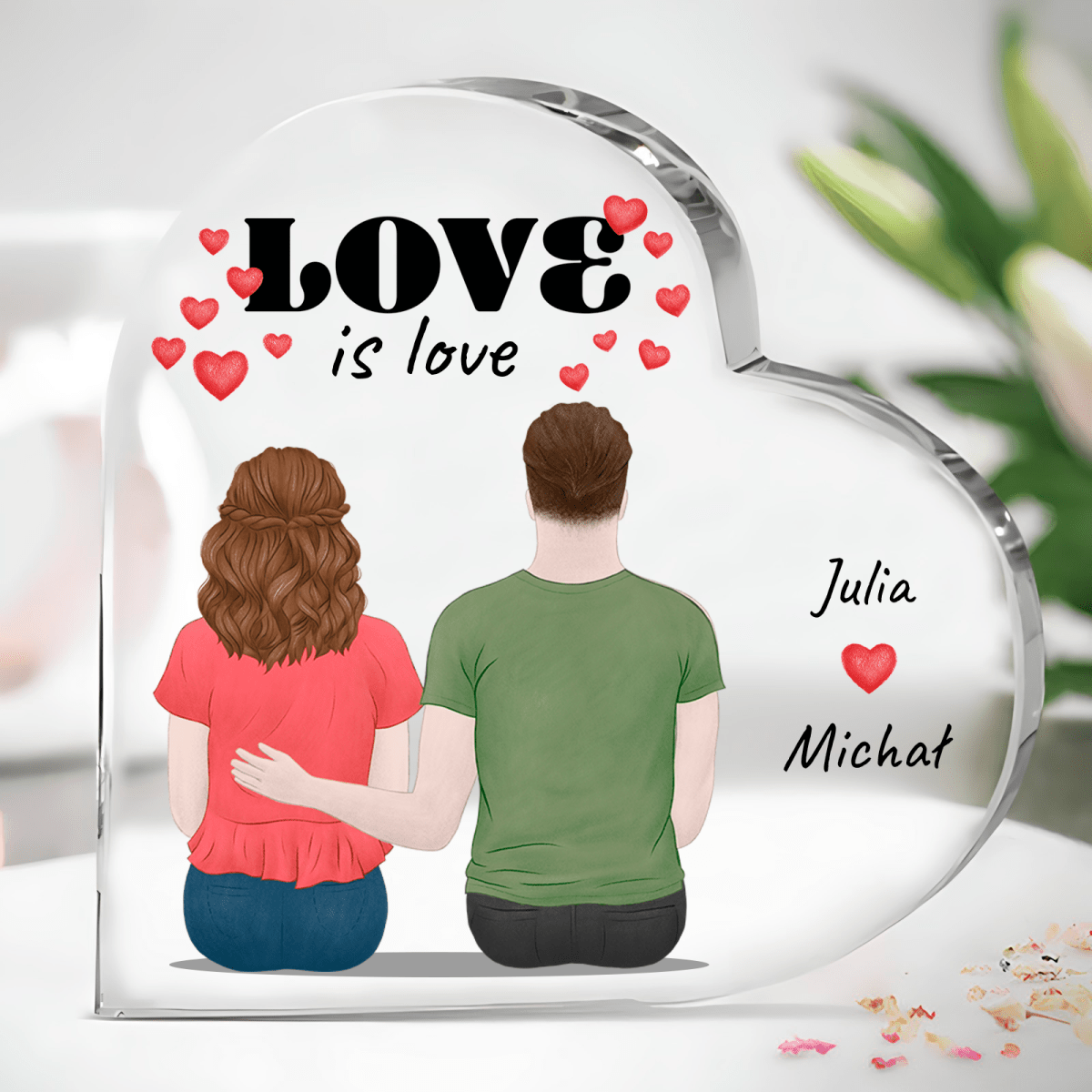 Clipart love is love - Szklane serce, spersonalizowany prezent dla pary - idamell.com