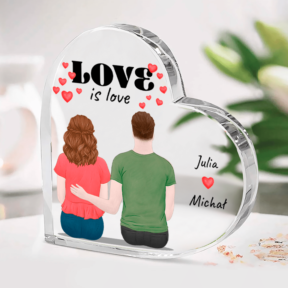 Clipart love is love - Szklane serce, spersonalizowany prezent dla pary - idamell.com