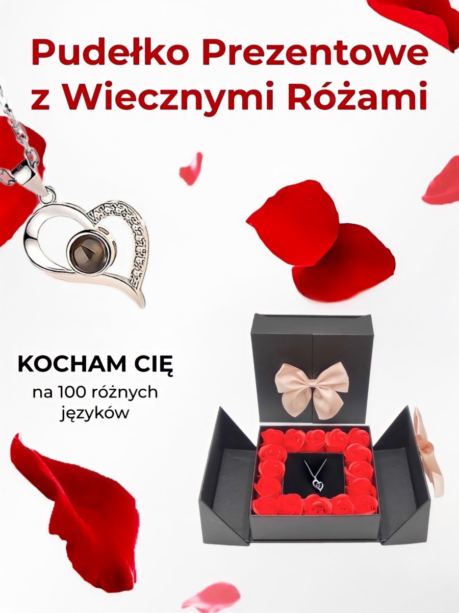 Czarne Pudełko Prezentowe z Wiecznymi Różami na biżuterię + GRATISY - idamell.com