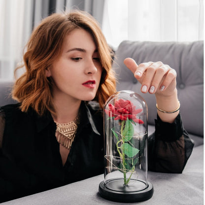 Czerwona wieczna świecąca róża w szkle LED - idamell.com