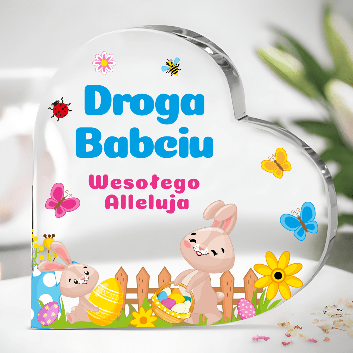 Dla babci na Wielkanoc - Szklane serce, spersonalizowany prezent dla babci - idamell.com