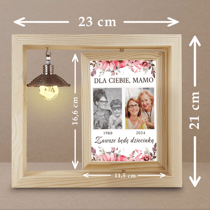 Dla Ciebie mamo - Druk na szkle w drewnianej ramce + led, spersonalizowany prezent dla mamy - idamell.com
