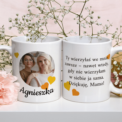 Dla mamy imię + zdjęcie - 1x Kubek z nadrukiem, spersonalizowany prezent dla mamy - idamell.com