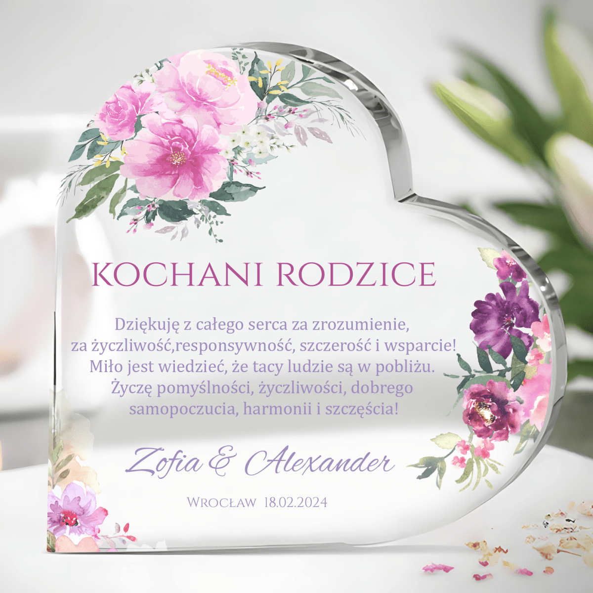 Dla moich rodziców - Szklane serce, spersonalizowany prezent dla rodziców - idamell.com