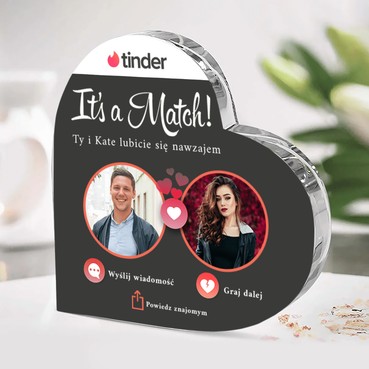 Dopasowani tinder - Szklane serce, spersonalizowany prezent dla niej - idamell.com