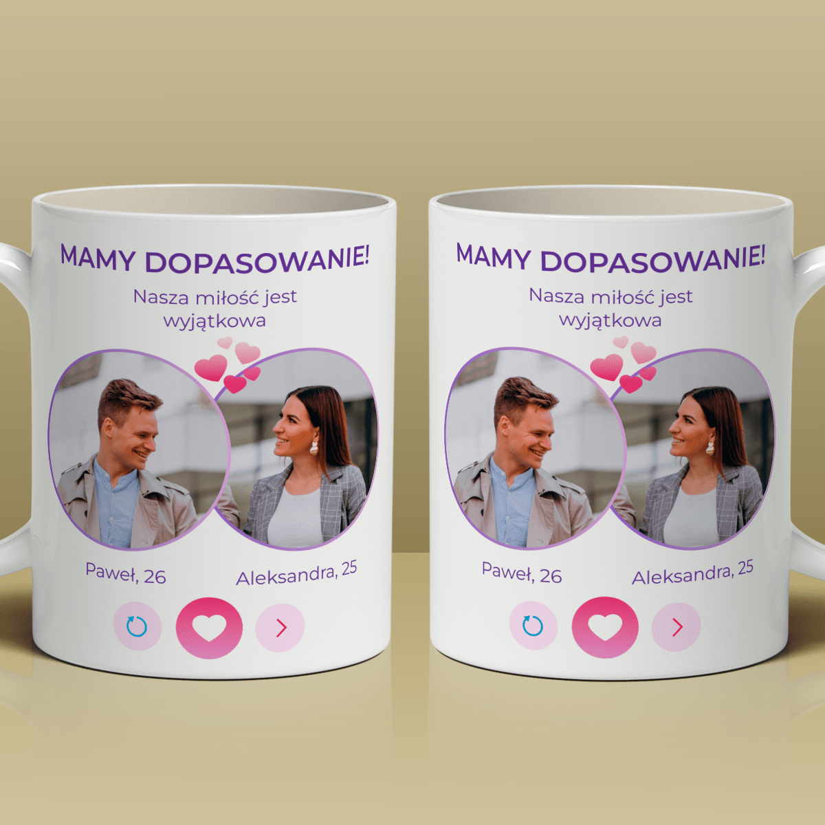 Dopasowanie - Zestaw 2 x Kubek z nadrukiem, spersonalizowany prezent dla pary - idamell.com