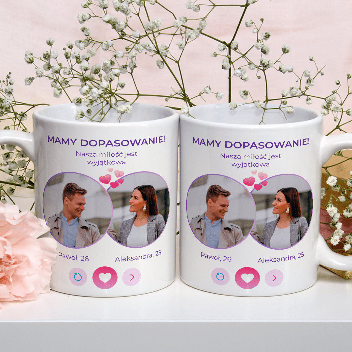 Dopasowanie - Zestaw 2 x Kubek z nadrukiem, spersonalizowany prezent dla pary - idamell.com