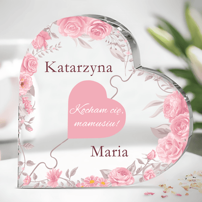 Dwa puzzle serce - Szklane serce, spersonalizowany prezent dla mamy - idamell.com