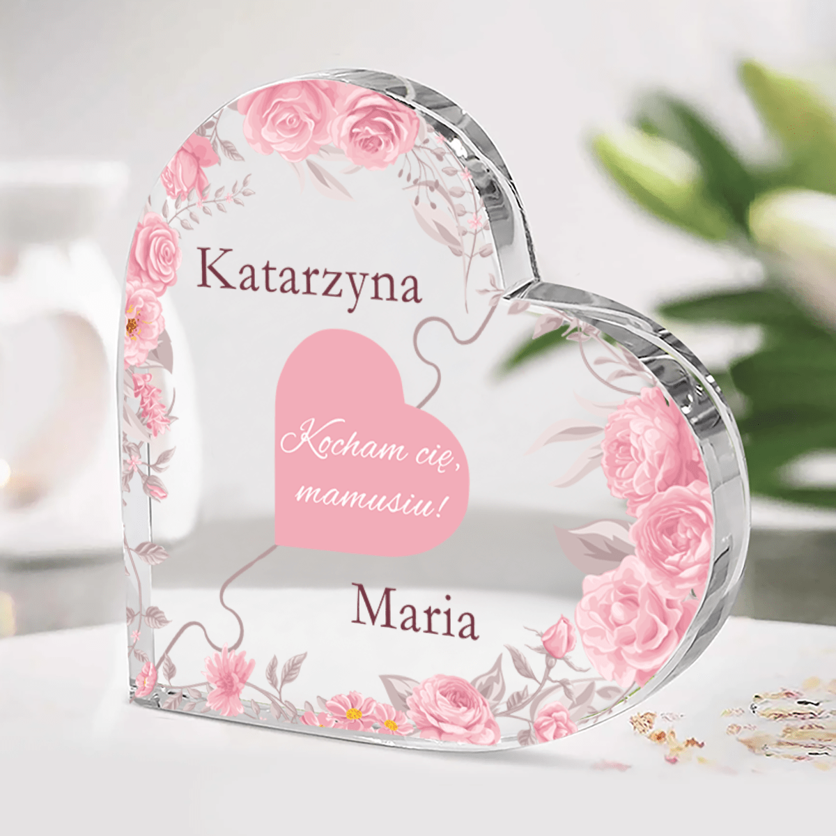 Dwa puzzle serce - Szklane serce, spersonalizowany prezent dla mamy - idamell.com