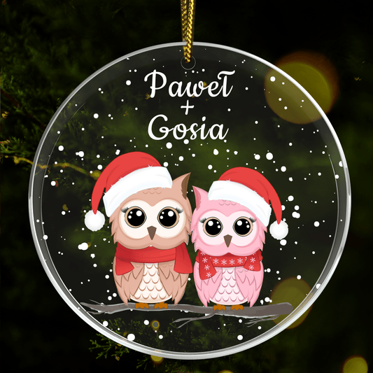 Dwie sowy - bombka choinkowa, spersonalizowany prezent dla pary - idamell.com