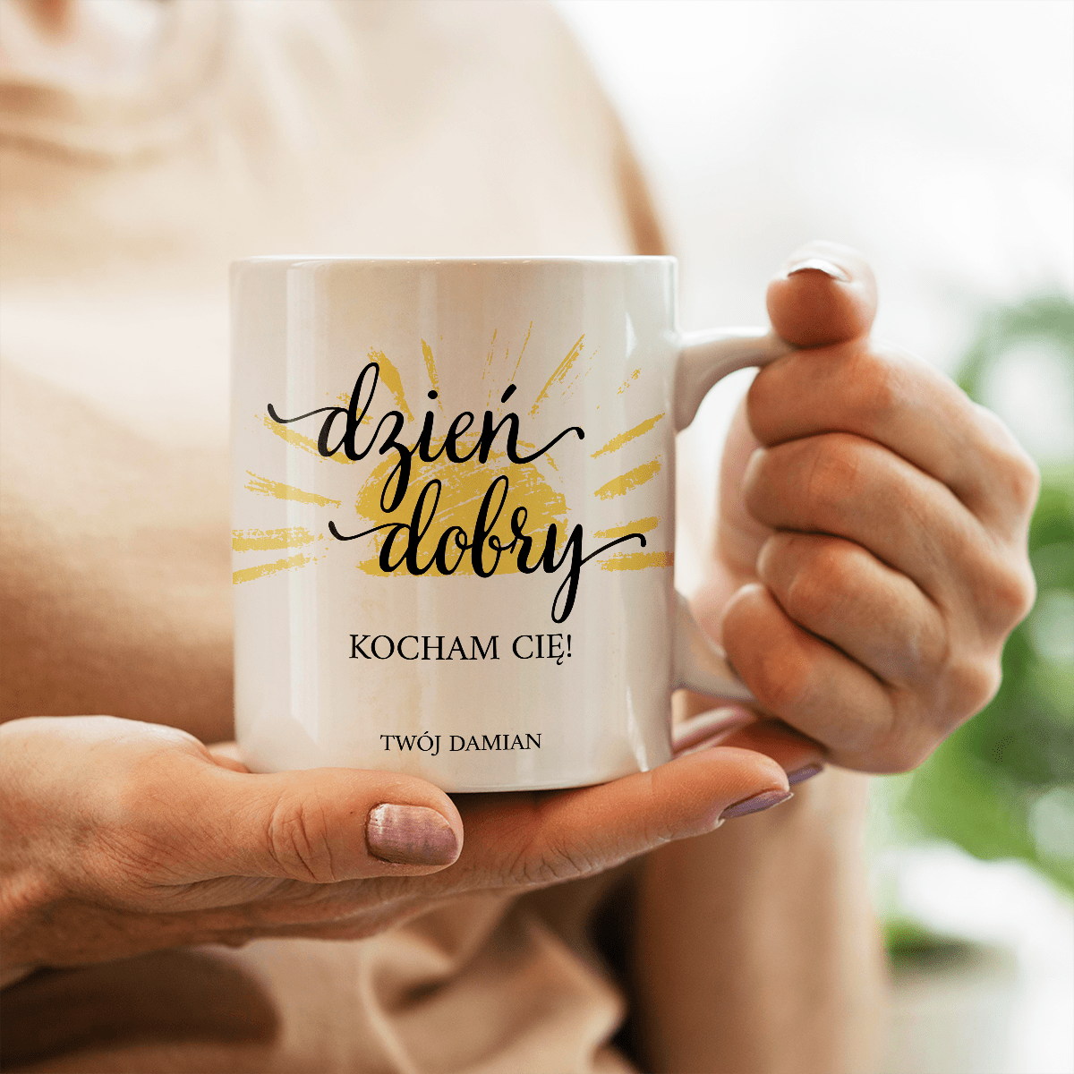 Dzień dobry - Kubek z nadrukiem, spersonalizowany prezent dla niej - idamell.com