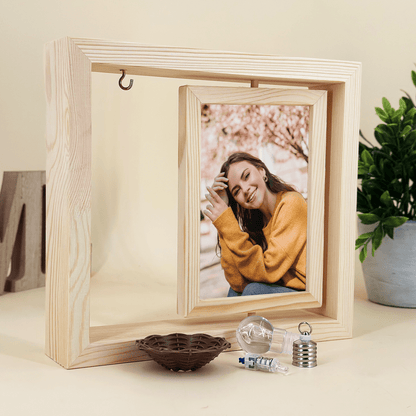 Fotografia kobiety - Druk na szkle w drewnianej ramce + led, spersonalizowany prezent dla kobiety - idamell.com