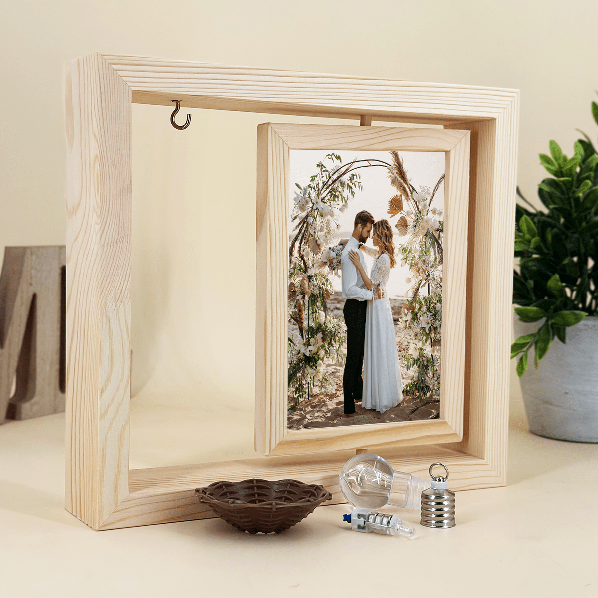 Fotografia Młodej Pary - Druk na szkle w drewnianej ramce + led, spersonalizowany prezent - idamell.com
