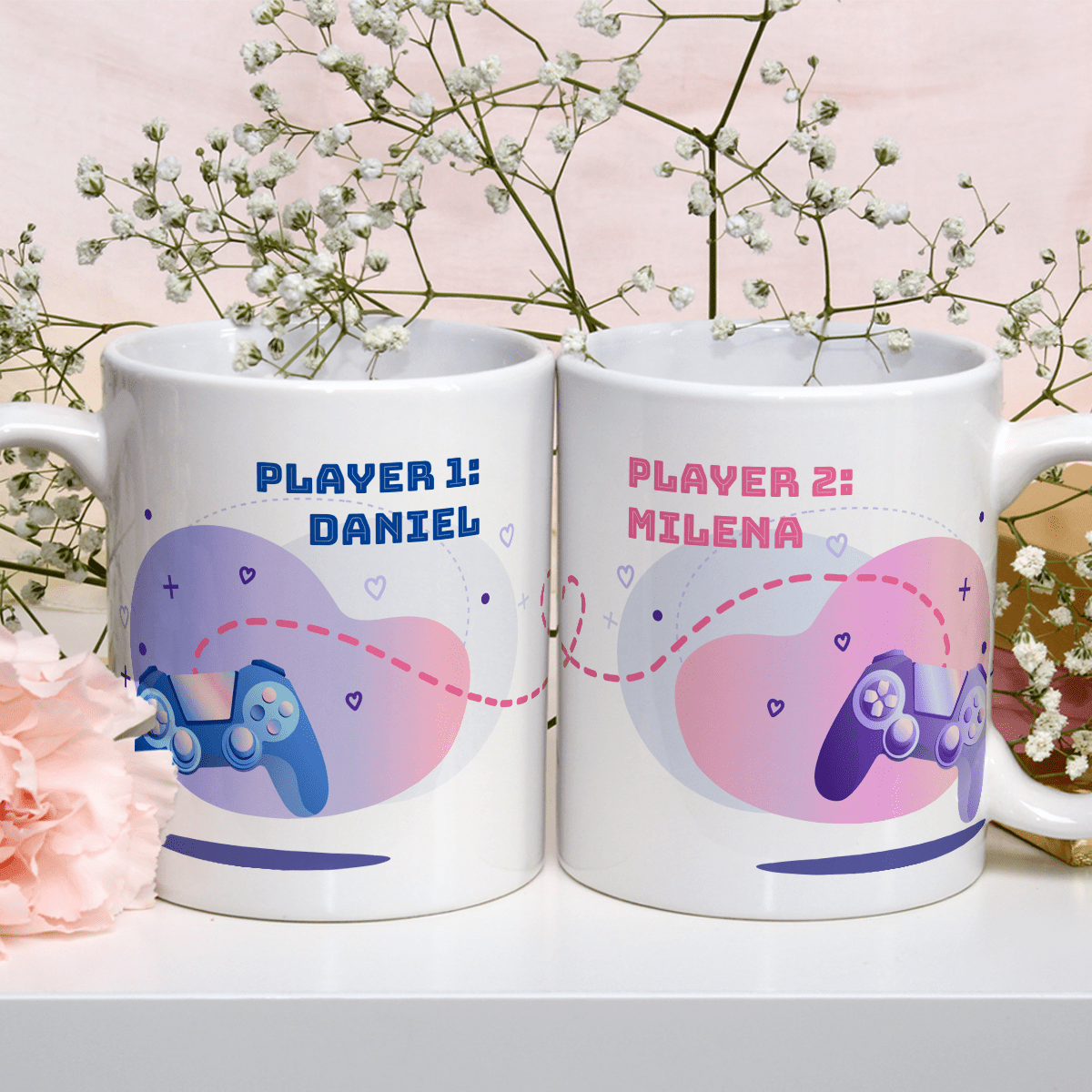 Gra w parze - Zestaw 2 x Kubek z nadrukiem, spersonalizowany prezent dla pary - idamell.com