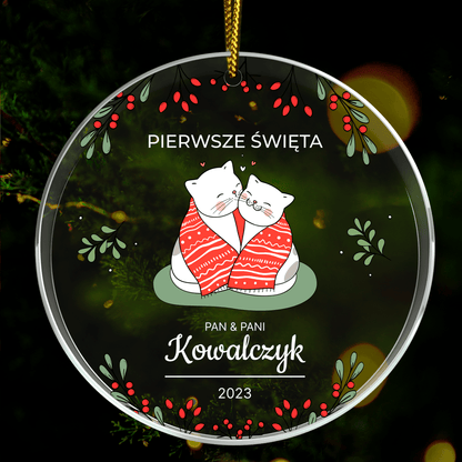 Grafika świąteczne koty - bombka choinkowa, spersonalizowany prezent dla żony - idamell.com