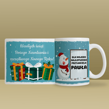 Grafika z bałwanem - Kubek z nadrukiem, spersonalizowany prezent - idamell.com