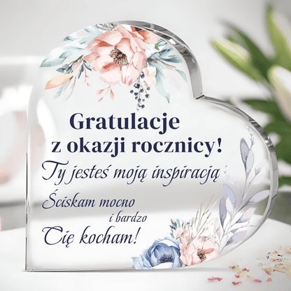 Gratulacje z okazji rocznicy - Szklane serce, spersonalizowany prezent dla pary - idamell.com