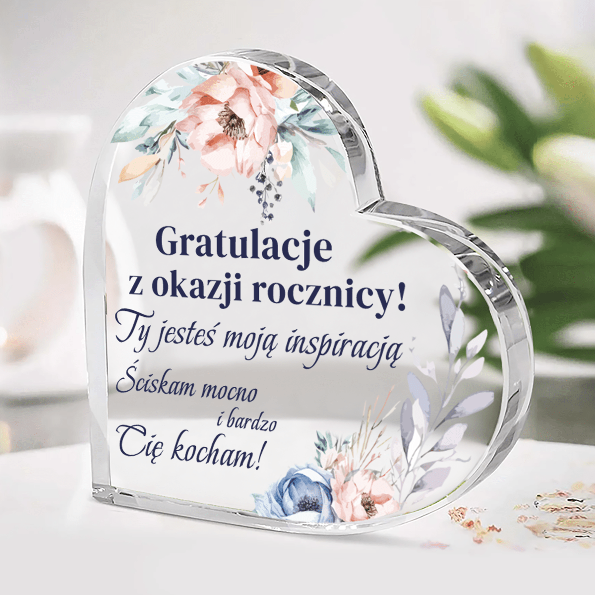 Gratulacje z okazji rocznicy - Szklane serce, spersonalizowany prezent dla pary - idamell.com