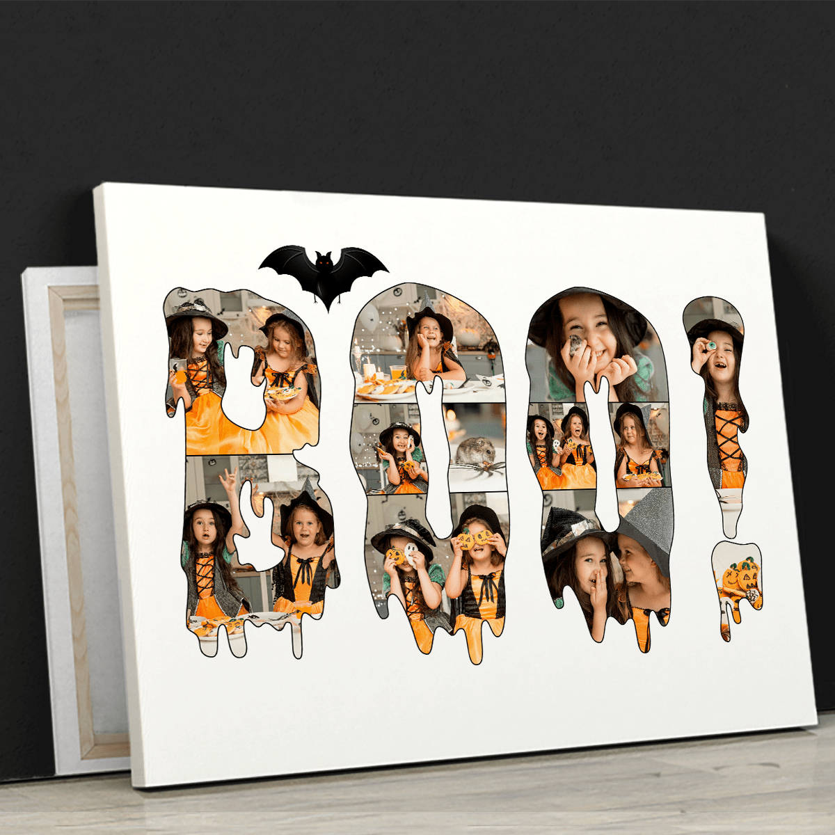 Halloween grafika Boo! - druk na płótnie, spersonalizowany prezent dla dziecka - idamell.com