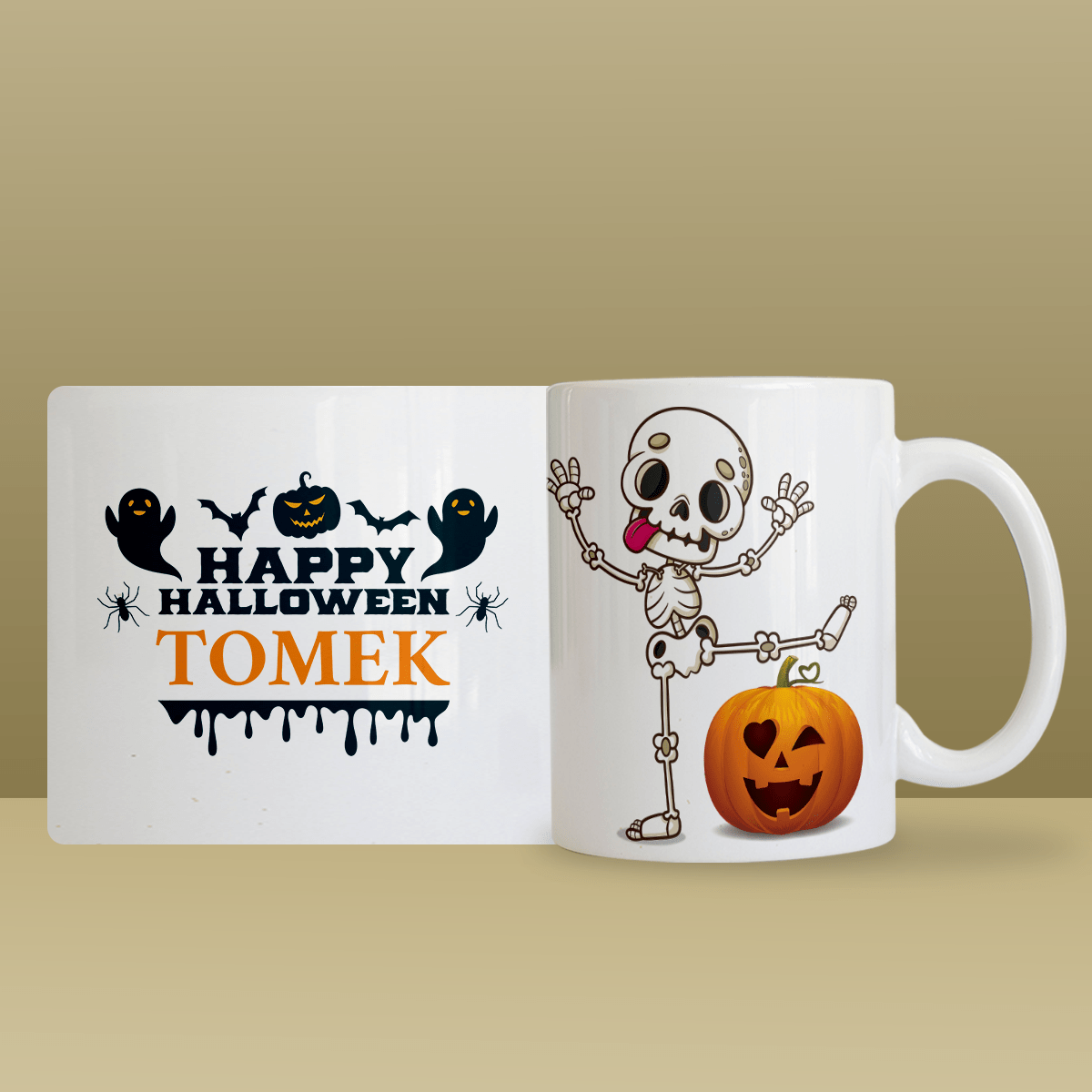 Halloween grafika + imię - 1x Kubek z nadrukiem, spersonalizowany prezent dla przyjaciela - idamell.com