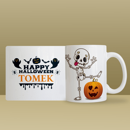 Halloween grafika + imię - 1x Kubek z nadrukiem, spersonalizowany prezent dla przyjaciela - idamell.com