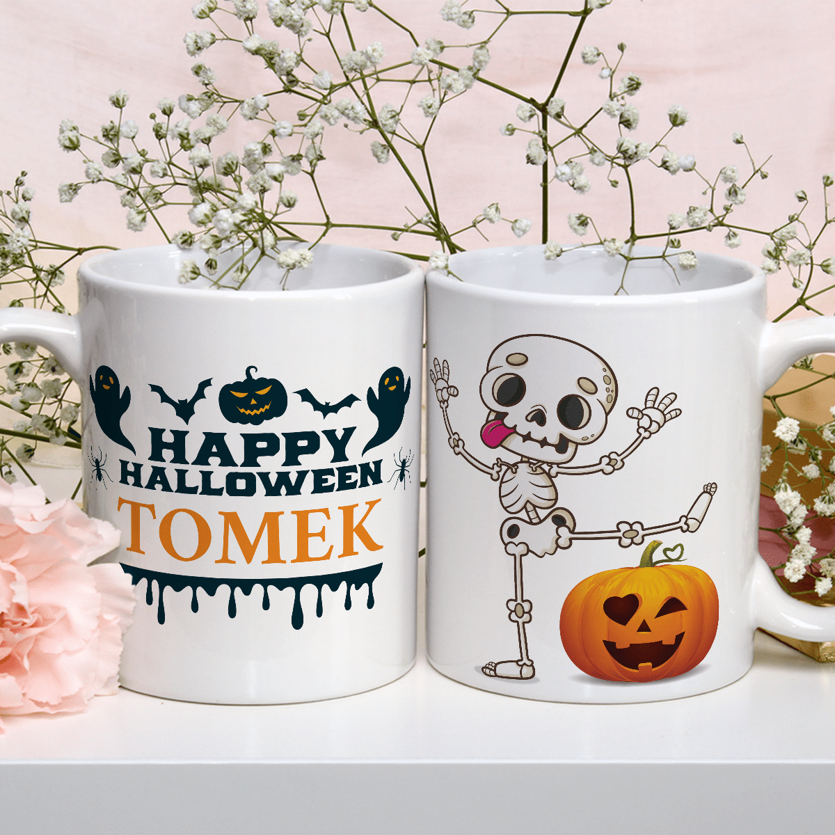 Halloween grafika + imię - 1x Kubek z nadrukiem, spersonalizowany prezent dla przyjaciela - idamell.com
