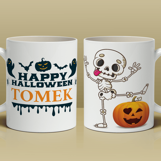 Halloween grafika + imię - 1x Kubek z nadrukiem, spersonalizowany prezent dla przyjaciela - idamell.com