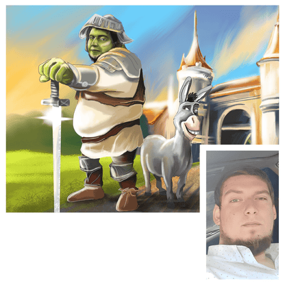 Ilustracja w stylu Shreka - Druk na płótnie, spersonalizowany prezent dla chłopaka - idamell.com