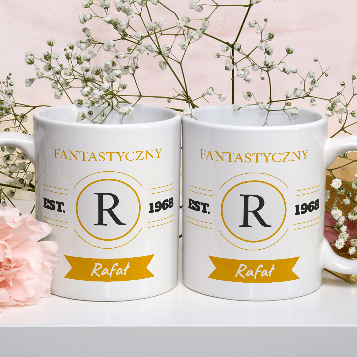 Imię + rocznik - 1x Kubek z nadrukiem, spersonalizowany prezent dla niego - idamell.com