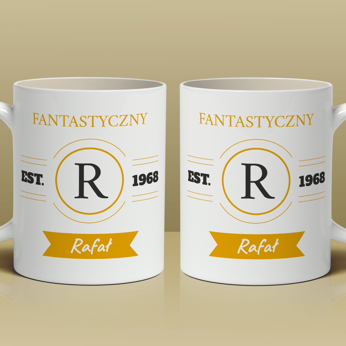 Imię + rocznik - 1x Kubek z nadrukiem, spersonalizowany prezent dla niego - idamell.com