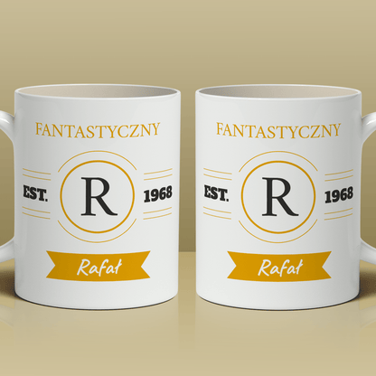 Imię + rocznik - 1x Kubek z nadrukiem, spersonalizowany prezent dla niego - idamell.com