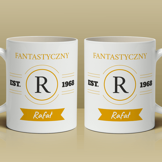 Imię + rocznik - 1x Kubek z nadrukiem, spersonalizowany prezent dla niego - idamell.com