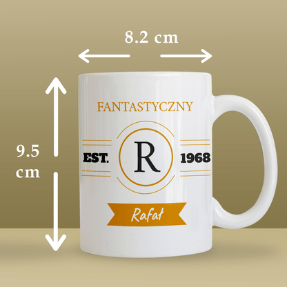 Imię + rocznik - 1x Kubek z nadrukiem, spersonalizowany prezent dla niego - idamell.com